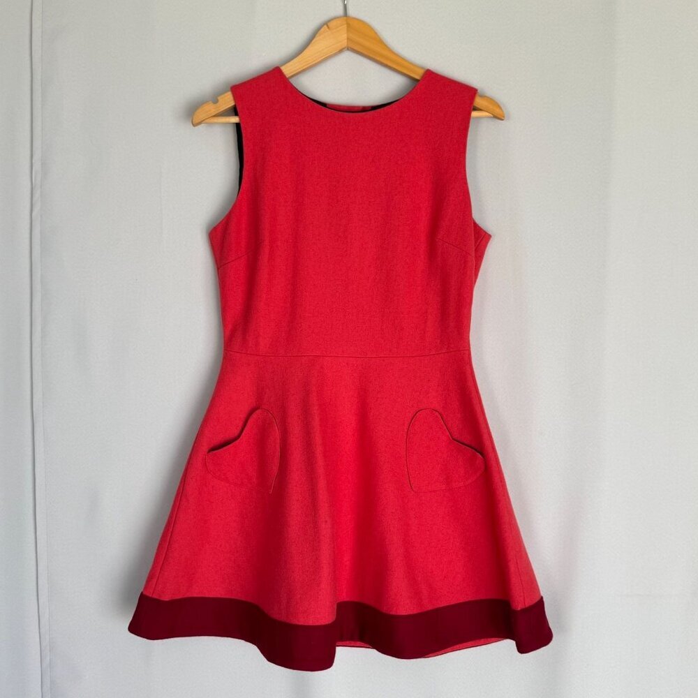 Nishe Red Wool Blend Heart Pockets & Button Sleeveless Skater Mini Dress Size 6